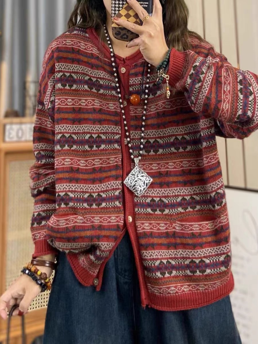 Chicfifth Sweater Women Winter Long Sleeve High Quality Autumn Vintage Top Knitted Cardigan