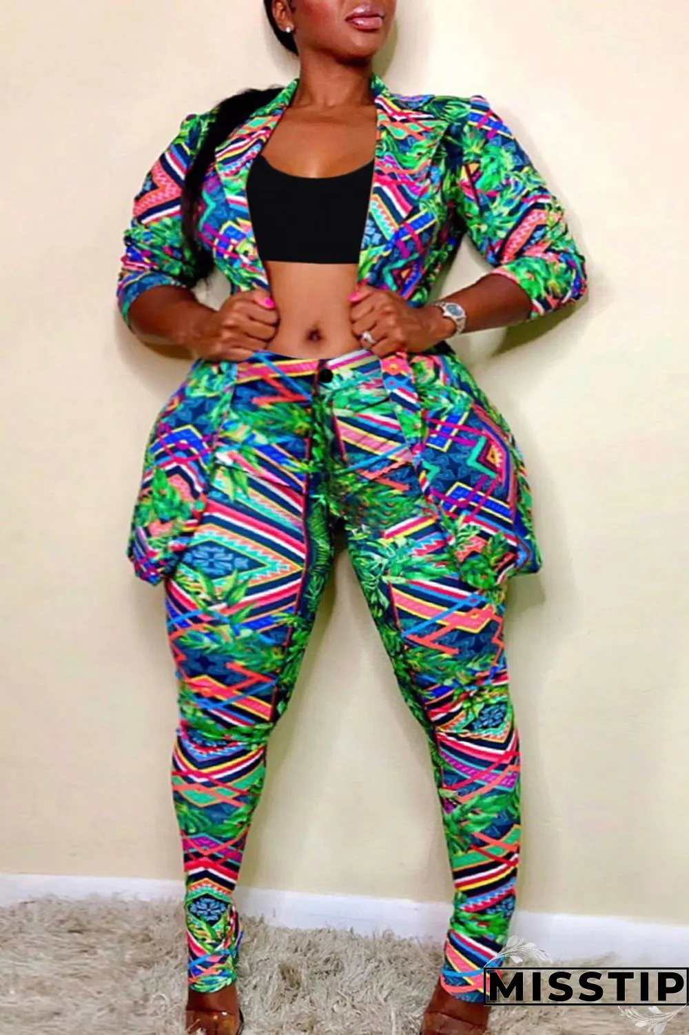 Leopard Print Fashion Casual Print Cardigan Pants Turndown Collar Plus Size Two Pieces