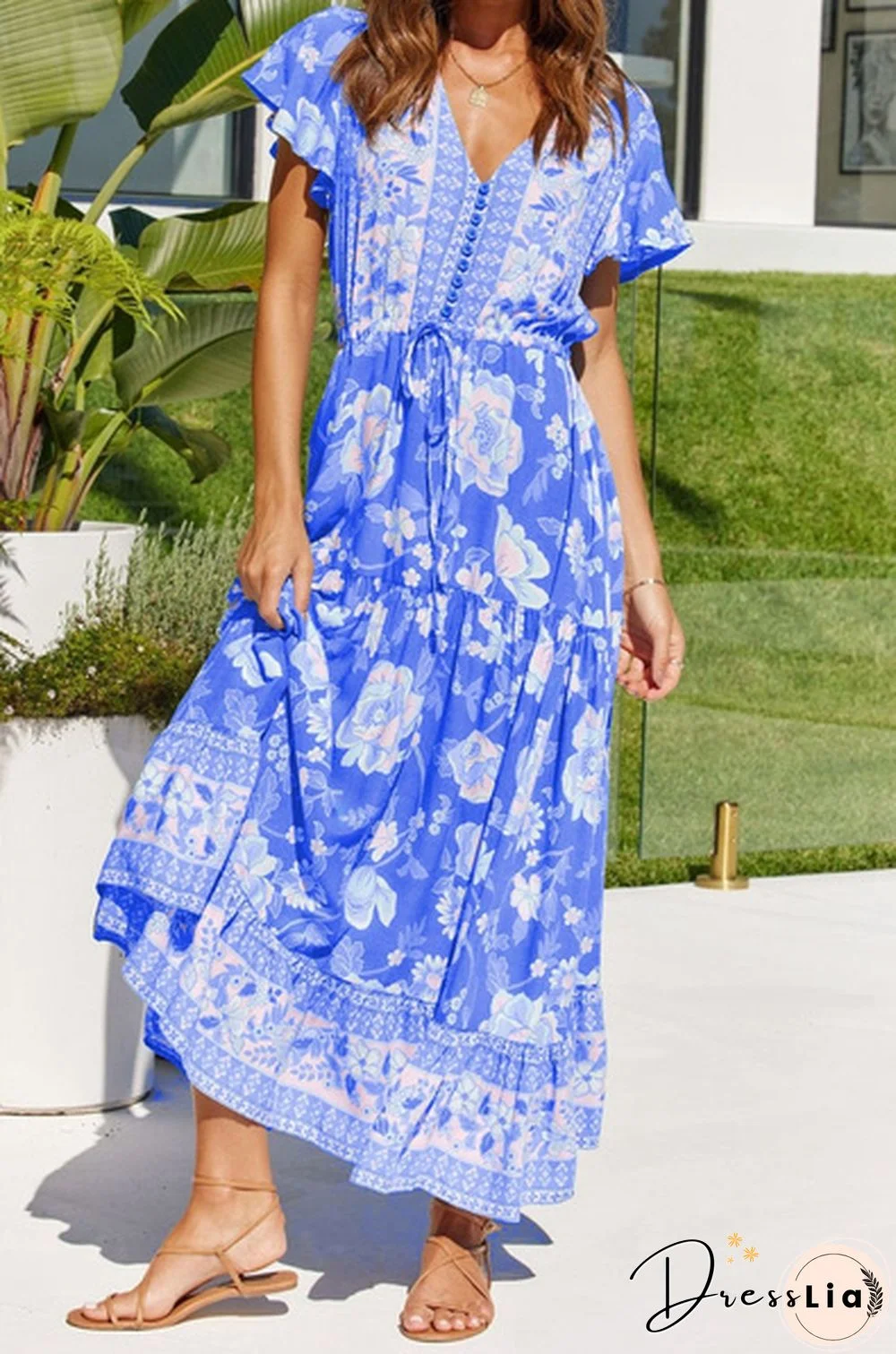 Women's Fashion Casual Flower Print Dresses Spring Summer Dresses Short Sleeve Dress Long Dress Plus Size Dress