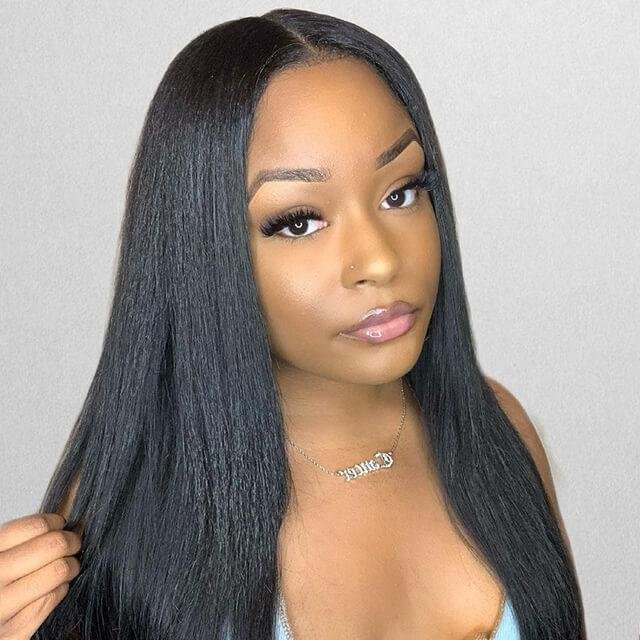 T Part Straight Lace Frontal Wig Hand Tied Human Hair Deep Part 180% High Density Middle Part