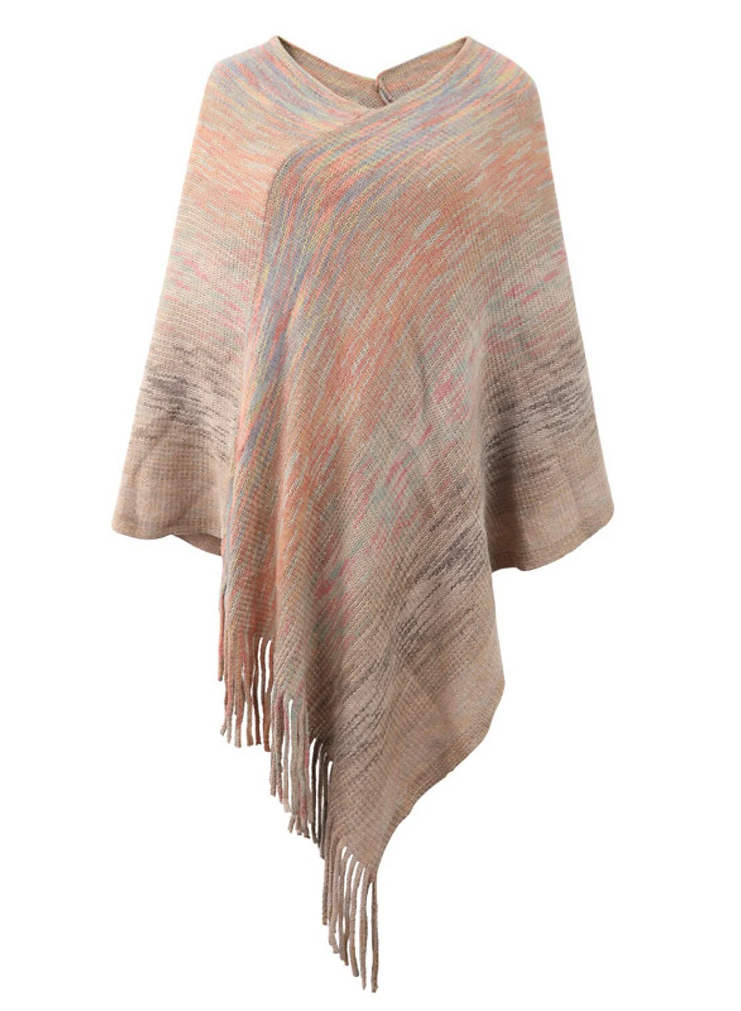 Women's Shirt Shrugs Tie Dye Tassel Crochet Long Sleeve Casual Ponchos Capes