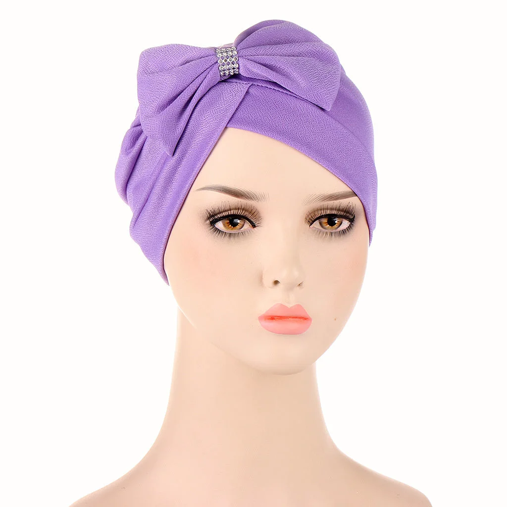 Women's Bowknot Sequins Muslim Turban Hat Cap