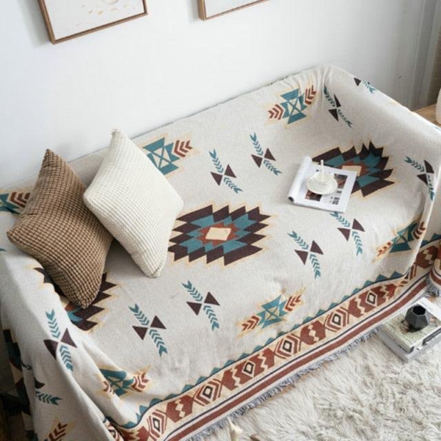 Ethnic Style Soft Warm Cotton Light Sofa Blanket