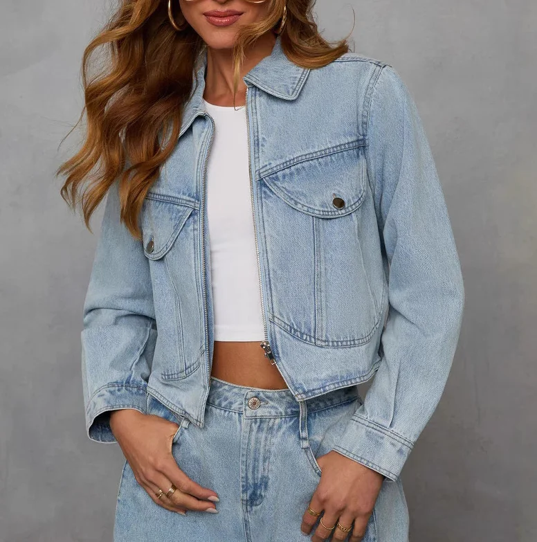 Women's Casual Loose Denim Jacket and Wide Leg Denim Jeans 2Piece Set