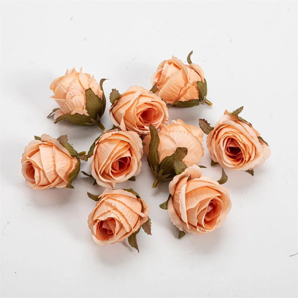 Nanairo 10pcs 3.5cm Retro Artificial Canvas Rose Flower Head Home Wedding Party Decora Christmas Craft Accessories Fake Flowers