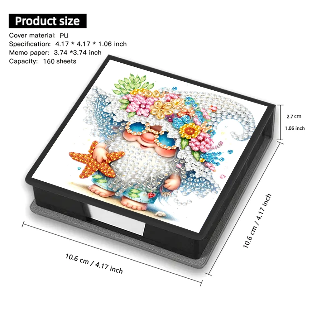 5D DIY PU Diamond Art Note Box with 160 Sheets Paper Memo Pad Holder (Gnome)