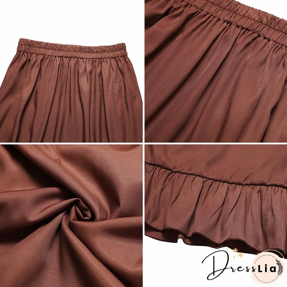 Stylish Women Vintage High Waist Loose Long Skirt Ruffled Hem Summer Skirt Dress