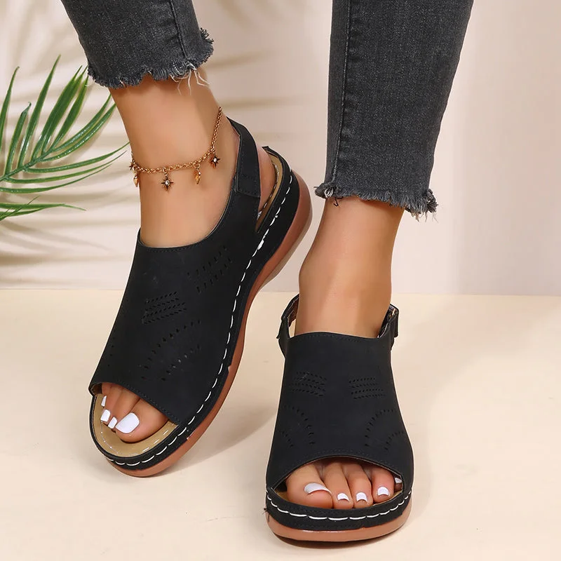 2022 Summer Women Platform Rome Sandals PU Leather Wedges Beach Sandalias Woman Open Toe Solid Casual Shoes Plus Size 43