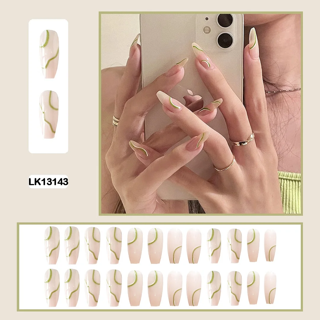 24Pcs/Set French Contracted Artistic Line Drip Shaped Short Wearable False Nails With Glue Manicure Art Tools Fake Nails-Nail Inspo
