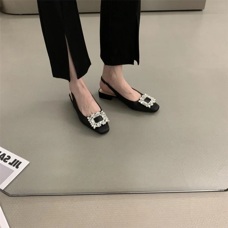 Yyvonne Sandals Women Coarse Heel 2025 Summer New Square Buckle Drill Fairy Style Method Behind The Empty Lazy Single-Shoe Woman