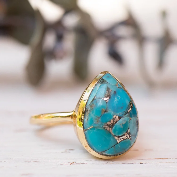 Copper Turquoise Tear Drop Ring