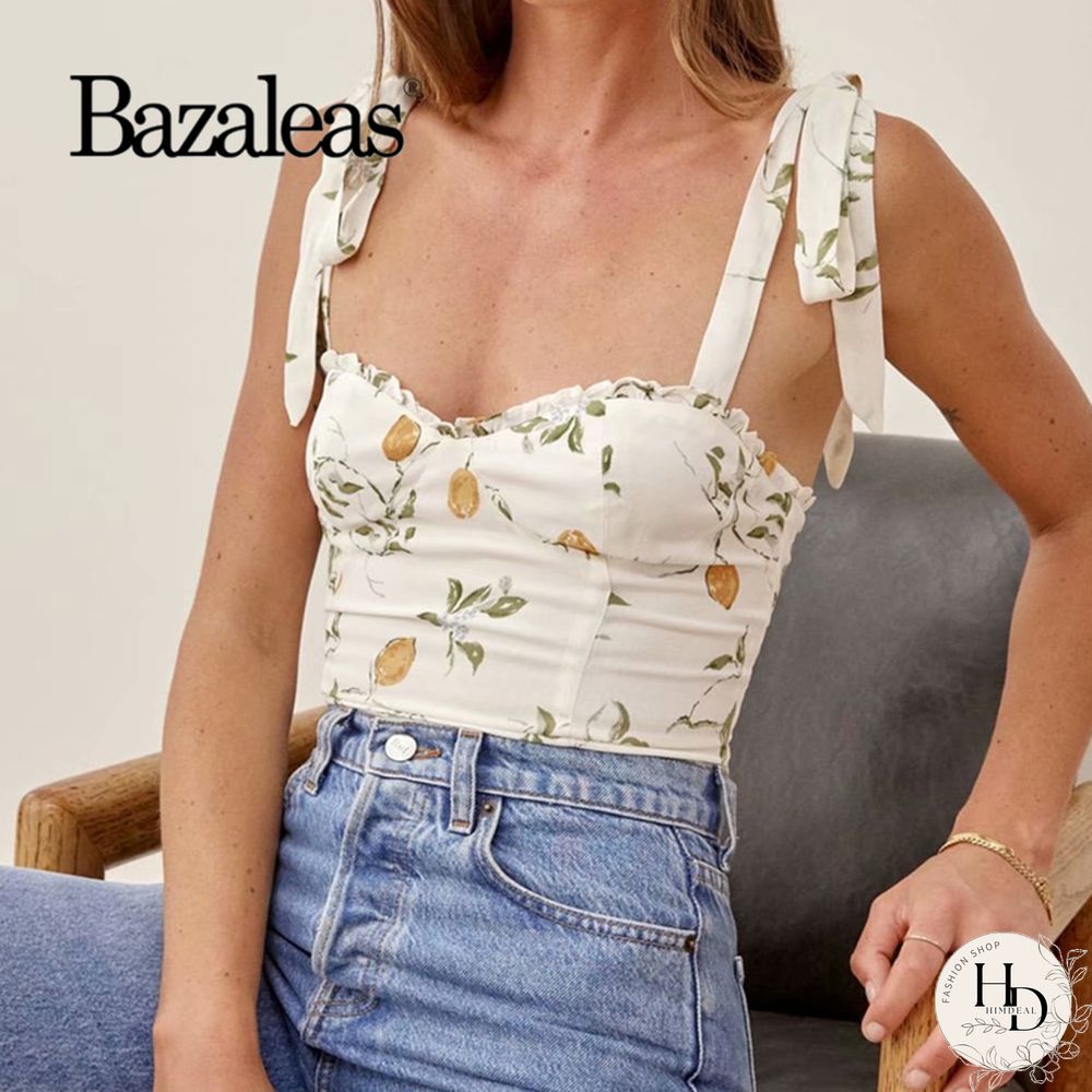 Women Crop Top Sexy Tank Top Chic Adjust Spaghetti Straps Camis France Tulip Print