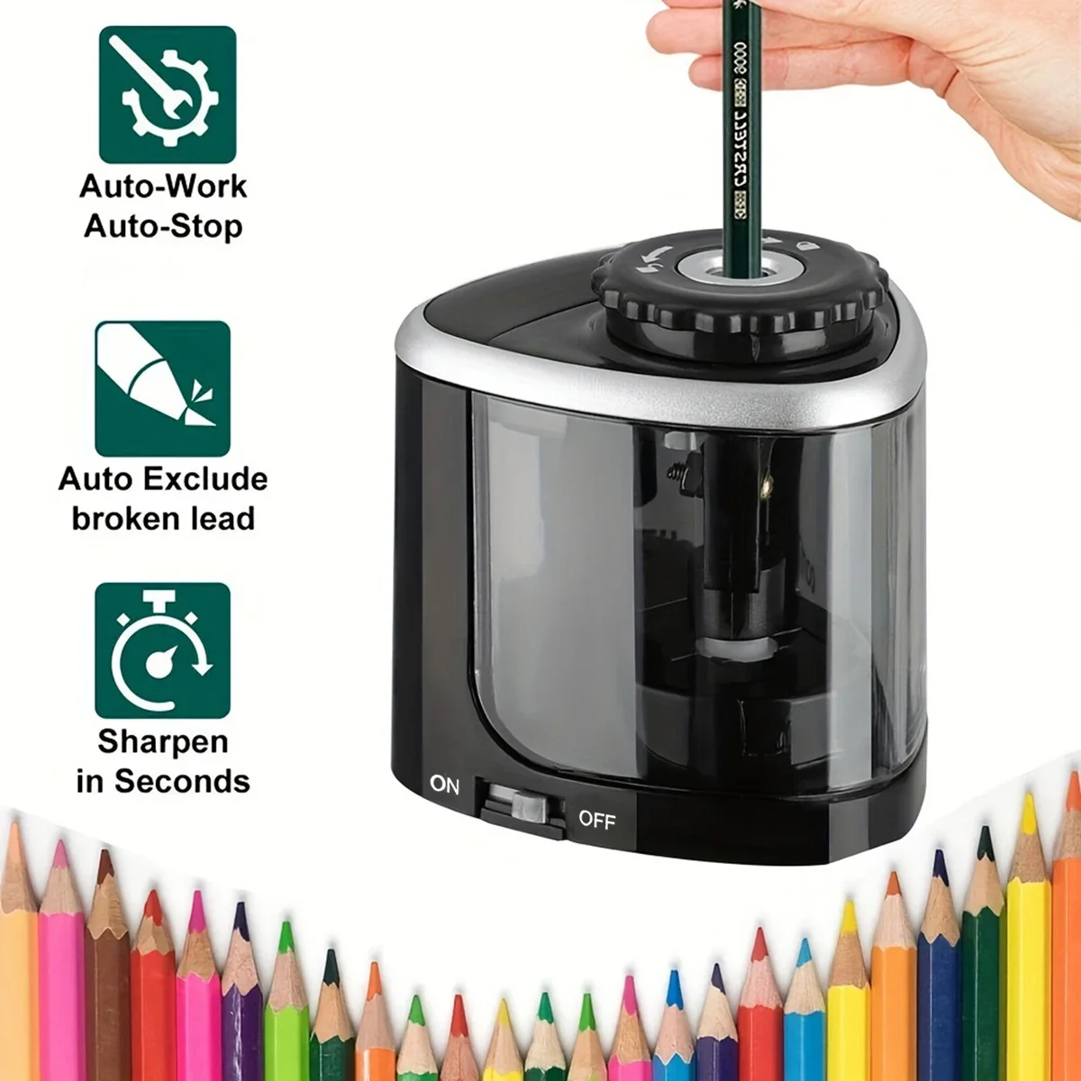 Tegooe Tegooe Automatic Electric Pencil Sharpener with Auto-Stop for Standard Pencils 6-8mm