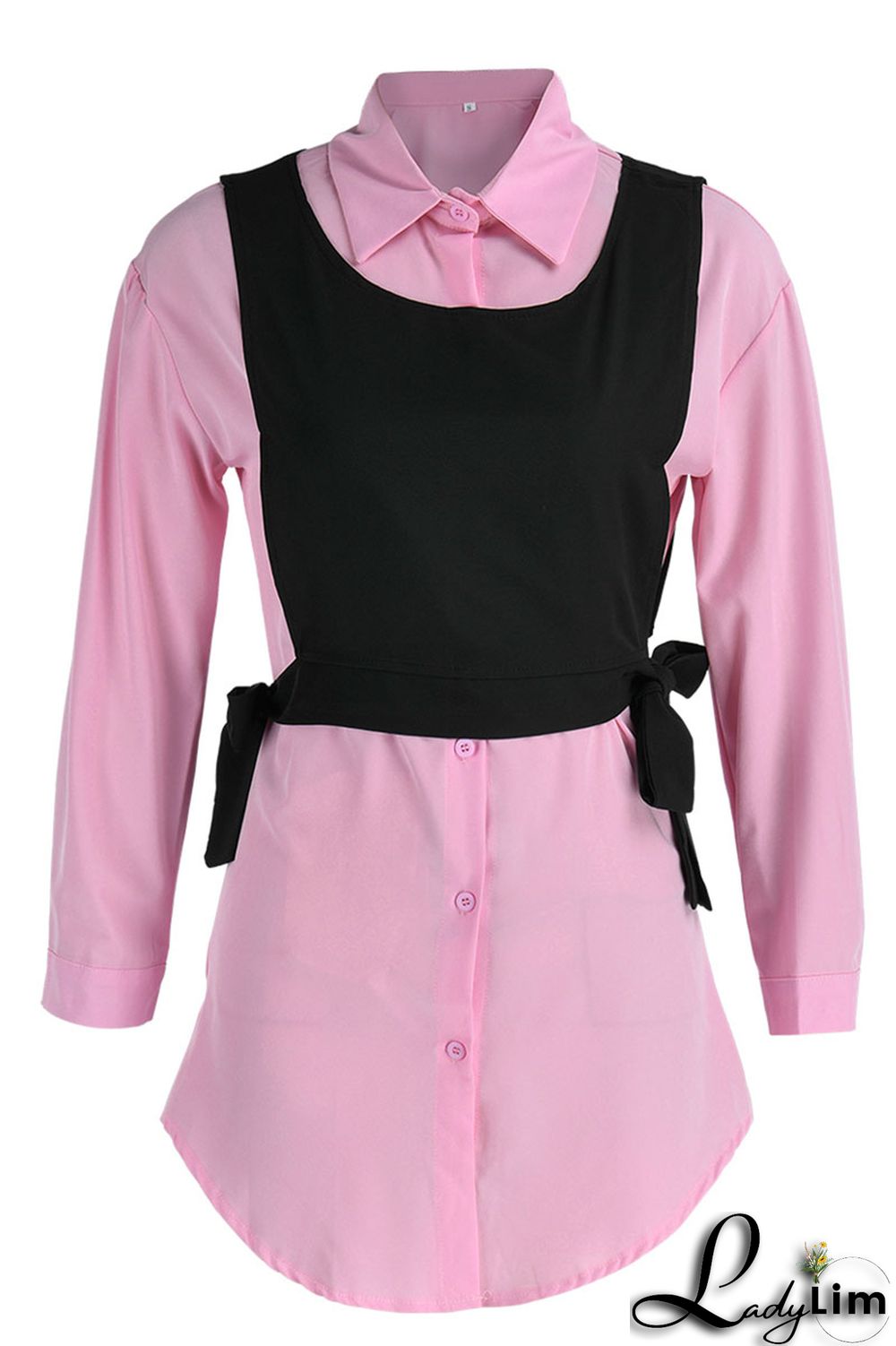 Light Blue Casual Simplicity Solid Patchwork Buckle Turndown Collar Long Sleeve Two Pieces