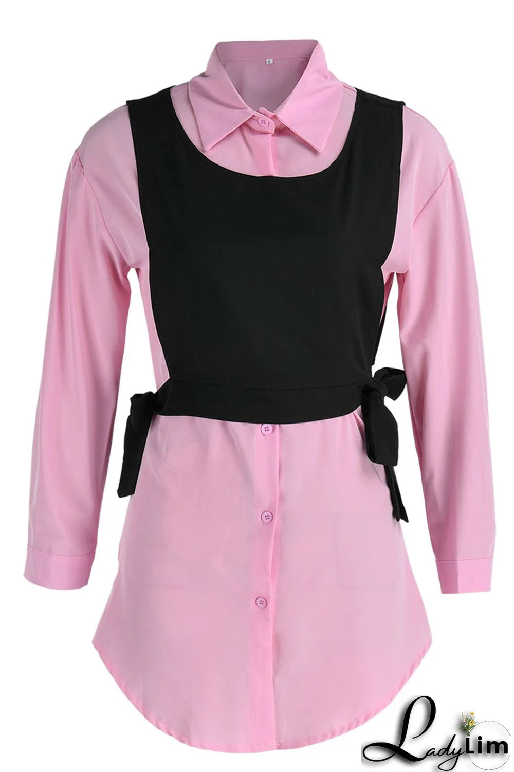 Light Blue Casual Simplicity Solid Patchwork Buckle Turndown Collar Long Sleeve Two Pieces