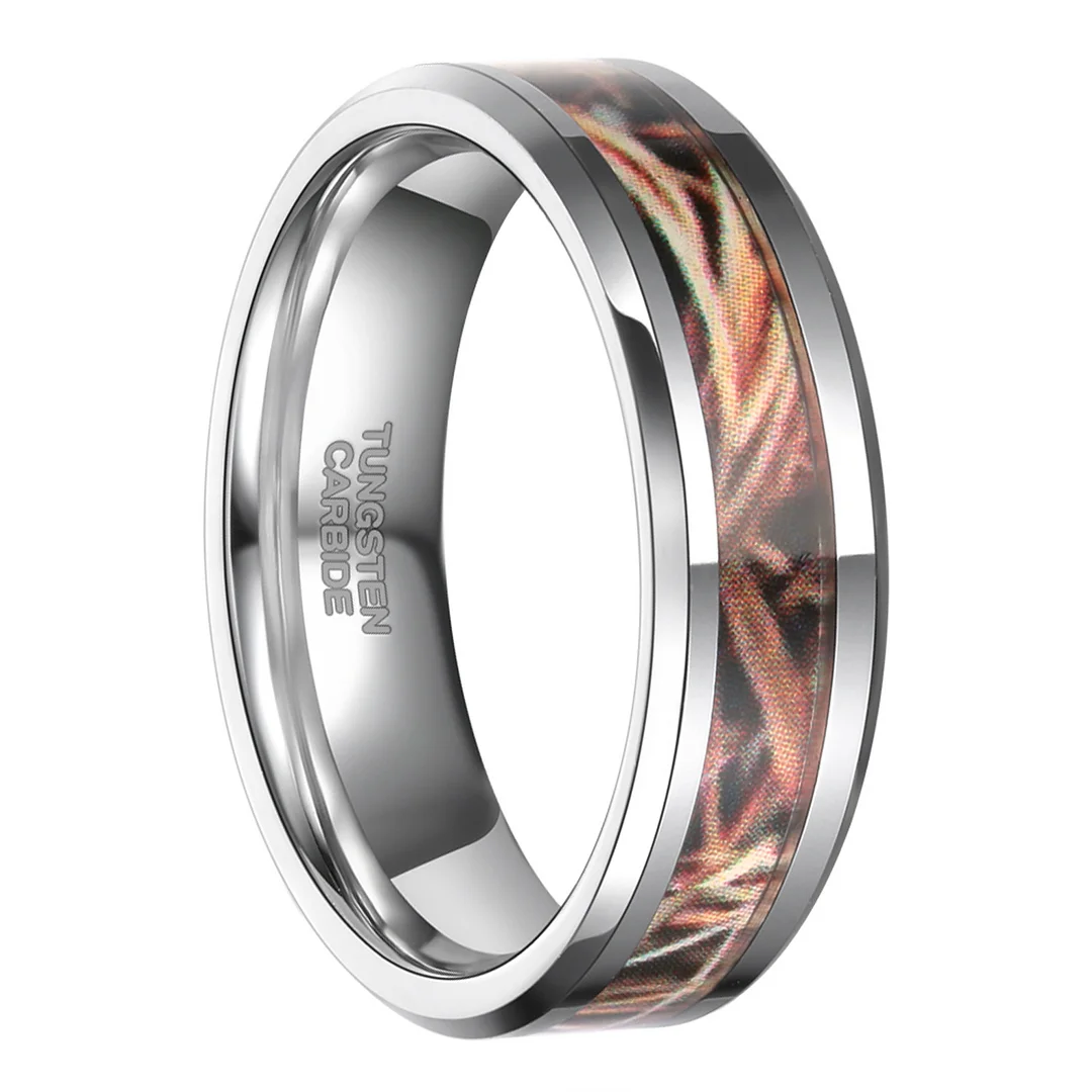6MM 8MM Black Tungsten Carbide Camo Camouflage Comfort Fit Wedding Bands