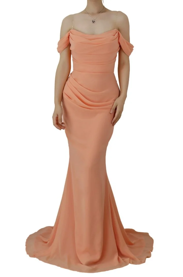 Mermiad Prom Dress Lotus Root Pink Off-the-shoulder Long YX00015