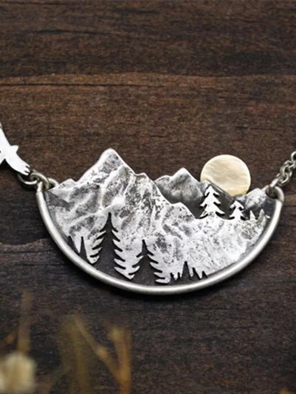 Wandering River Valley Sunset Nature Necklace Pendant Necklace