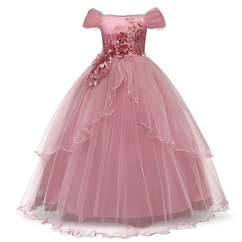 Kids Girls Clothes Lace Flower Fancy Bridesmaid Kids Dresses Children Princess Dress long Gowns Pageant Party Communion Cosutme