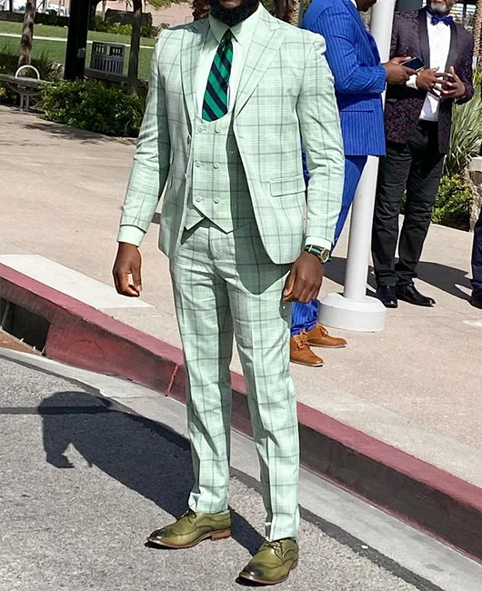 Business Spring Green Plaid Suit Okaywear