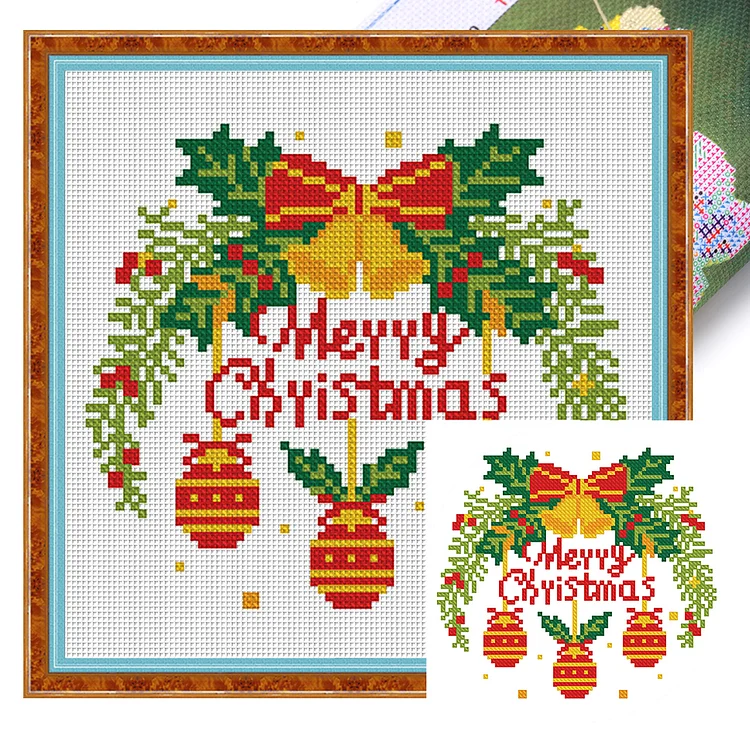 【Mona Lisa Brand-Cotton】Christmas bell 24*24cm 11CT Stamped Canvas Cross Stitch gbfke