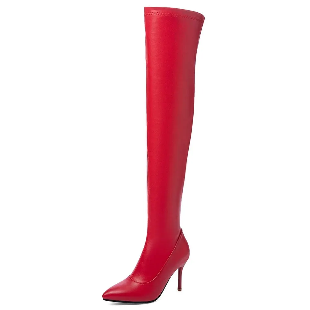 BONJOMARISA New Plus Size 34-45 Ins Sexy White Over The Knee Boots Women 2020 Thin High Heels Thigh High Lady Boots Shoes Woman