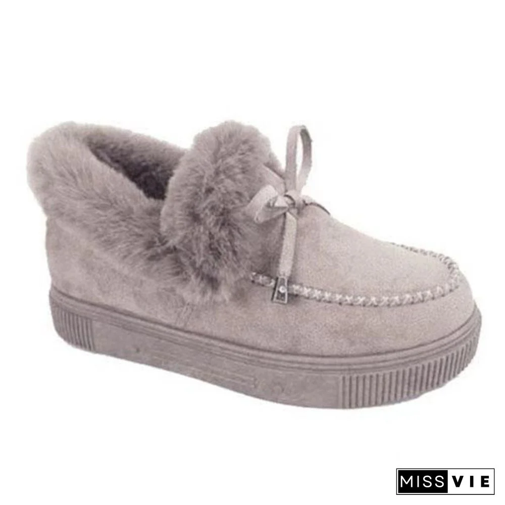 Winter Women Fashion Flat Shoes Suede Women Cute Soft Fur Padded Shoes Slip On Platform Ladies Casual Shoes