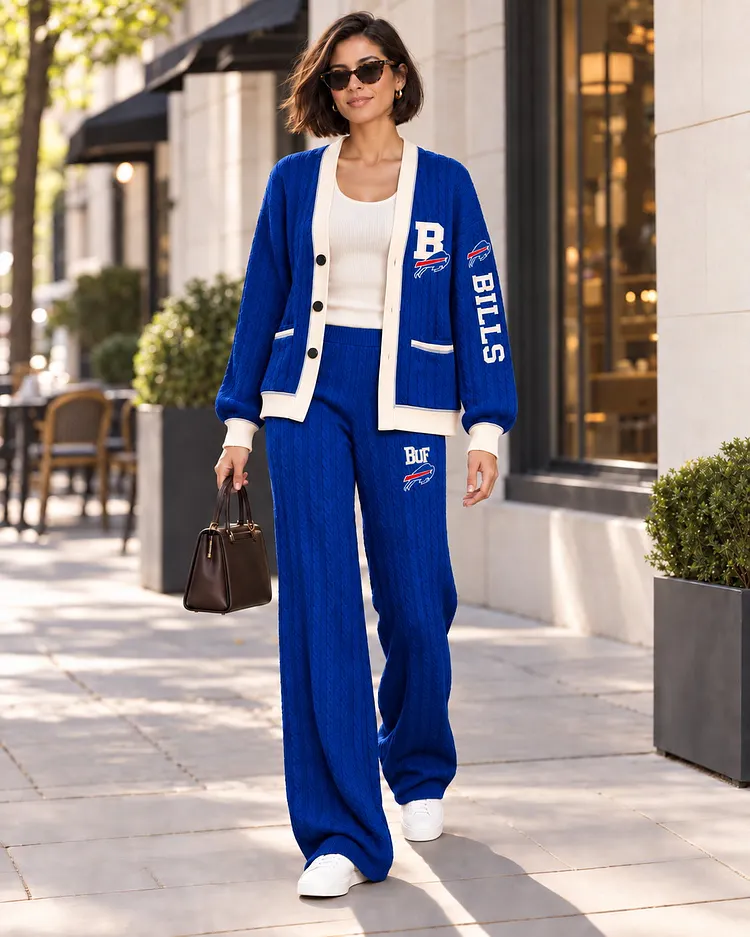 Buffalo Bills Women's Game Day Cable-Knit Cardigan & Wide-Leg Pants Set