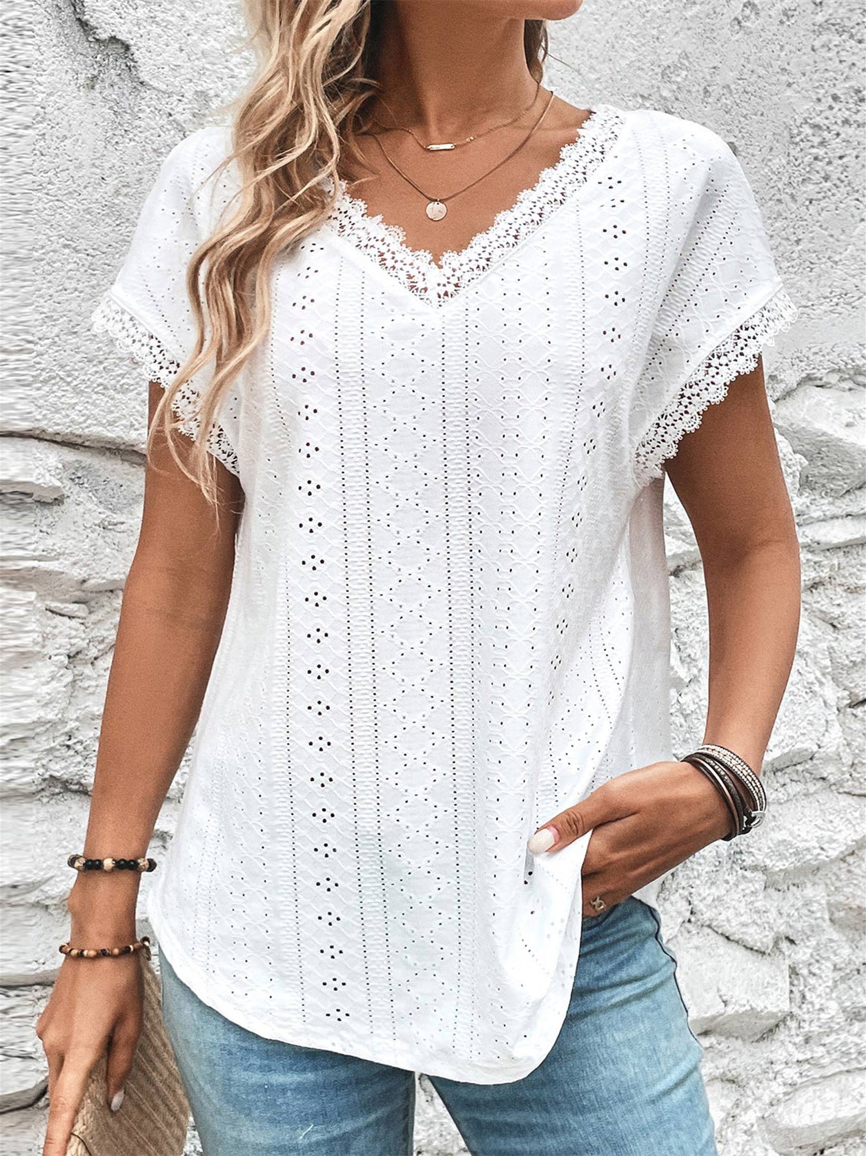 Women Half Sleeve V-neck Solid Color Dress