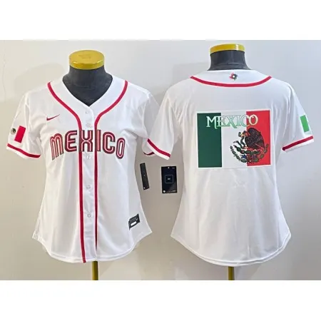 Women's Mexico Baseball 2023 White Big Logo World Baseball Classic Stitched Jersey(Run Small) O8FB