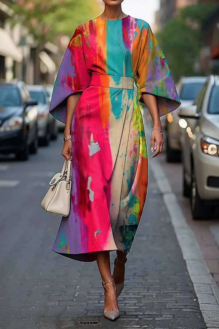 Women's Vintage Elegant Abstract Print Midi Dress