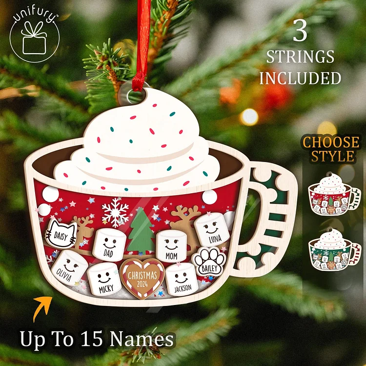 Personalized Shaker Ornament With Family & Pets