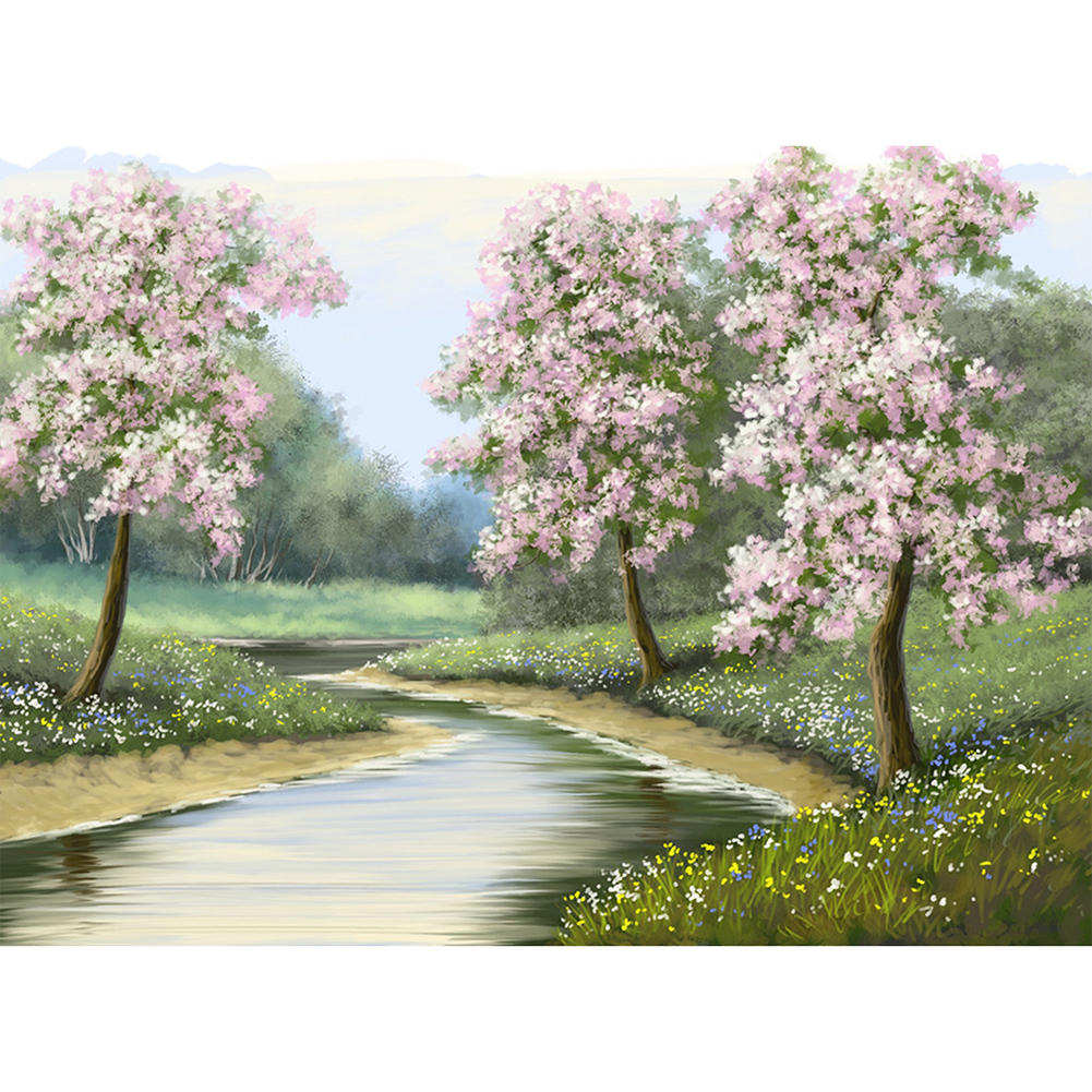 

40*30CM - Round Drill Diamond Painting - Trees by The River, 501 Original