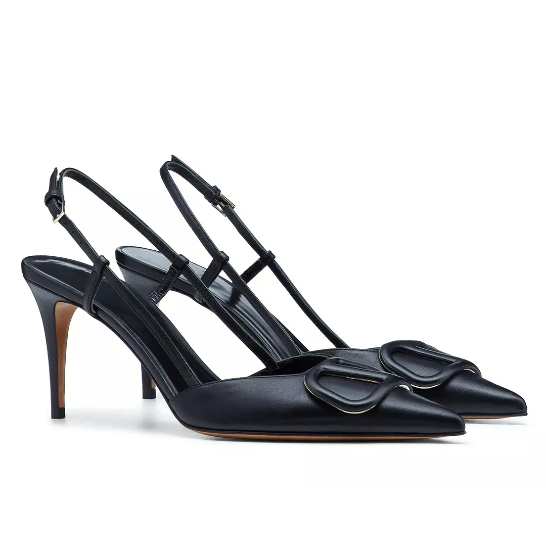 80mm Middle Heels Women's Pointed Toe Party Sandals Slingback Shoes Wedding Pumps Comfortable Stilettos Matte-MERUMOTE