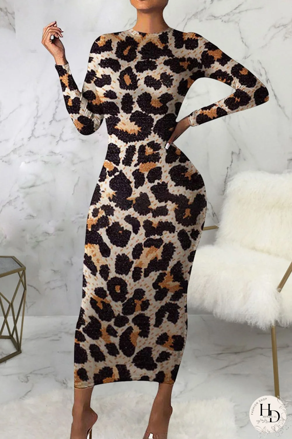 Leopard Print Casual Print Bandage Patchwork V Neck A Line Dresses