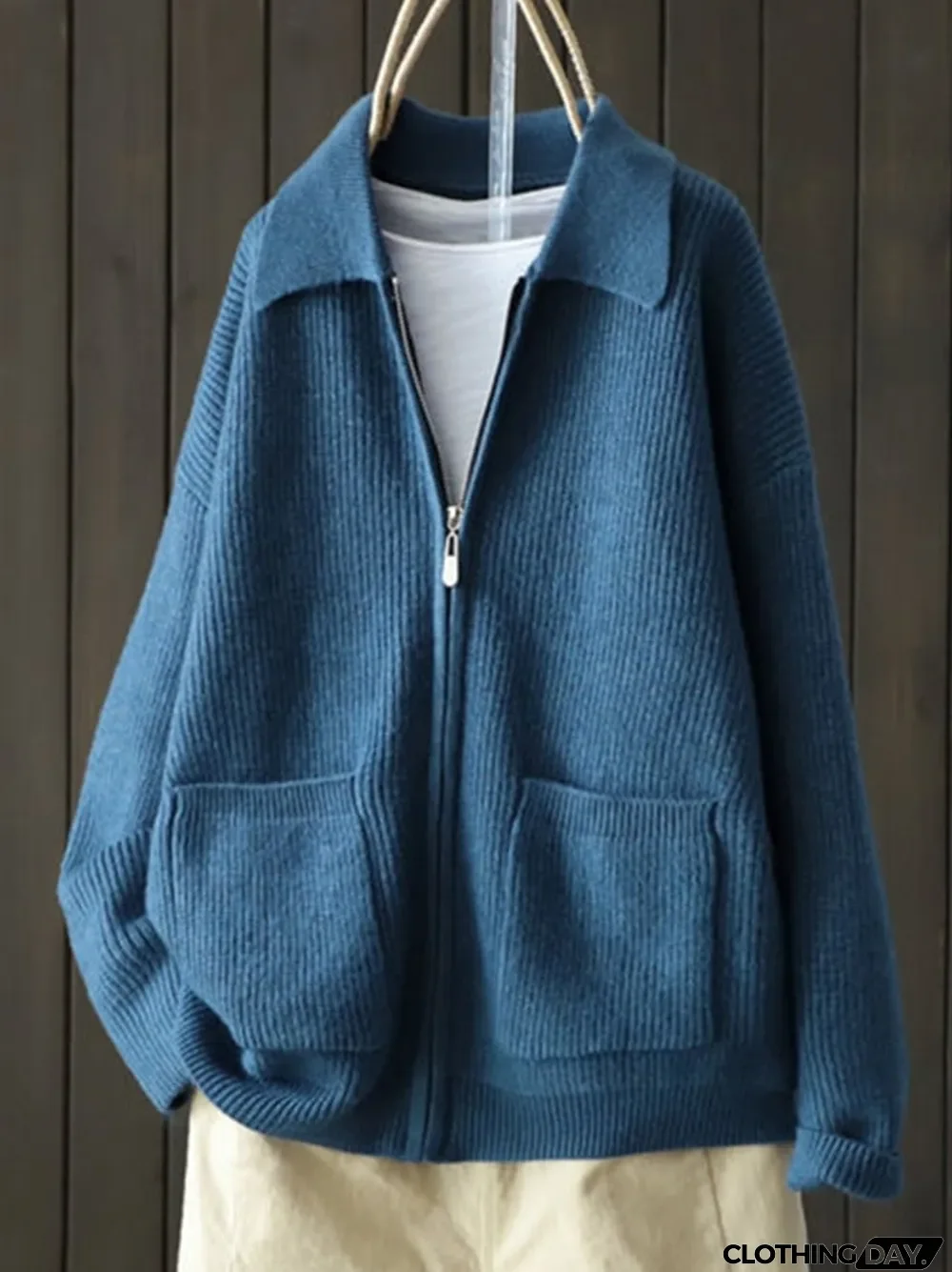 Women's Retro Literary Loose Casual Zipper Cardigan Sweater