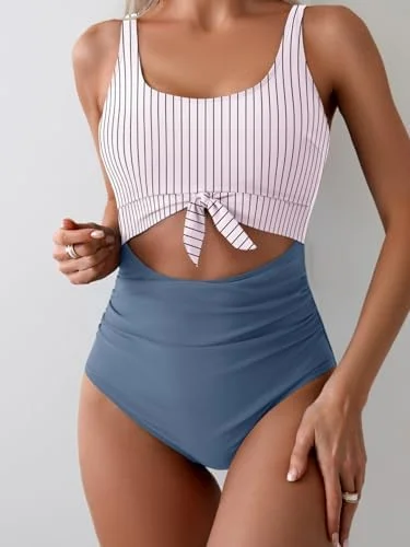 Women's One Piece Tummy Control Cut Out Tie Knot Swimsuit