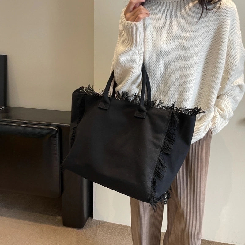 Women’s Canvas Solid Color Basic Streetwear Sewing Thread Square Open Shoulder Bag Square Bag Underarm Bag
