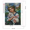 (50*70cm)Girl Holding Sheep - Round AB Drill Diamond Painting