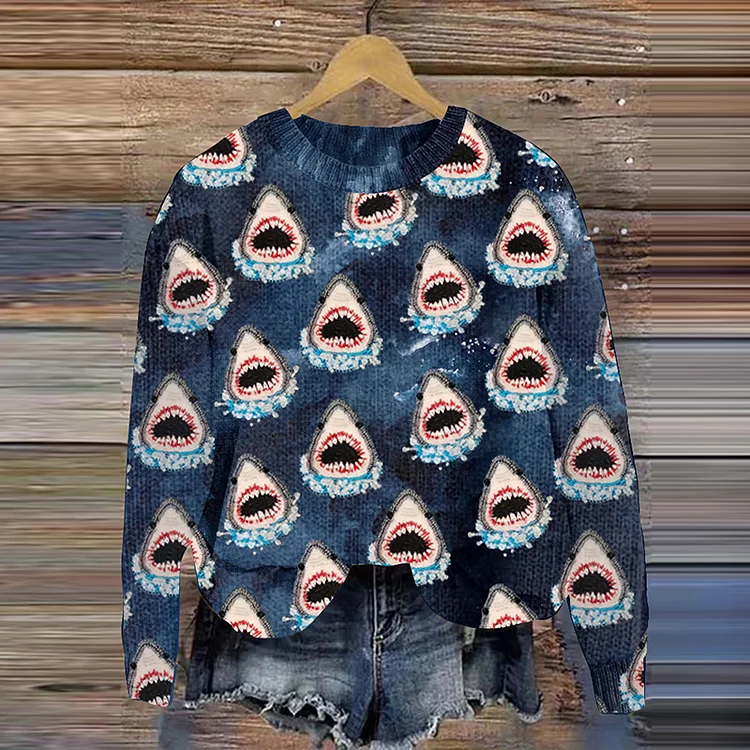 VChics Funny Jaws Shark Art Casual Cozy Knit Sweater