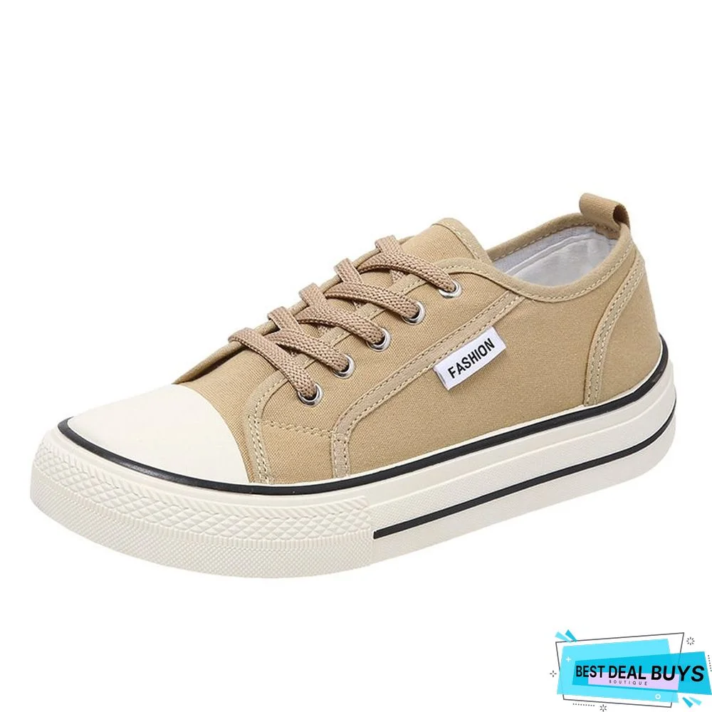 Casual Plain Color Split Joint Comfy Square Toe Lace-Up Canvas Shoes