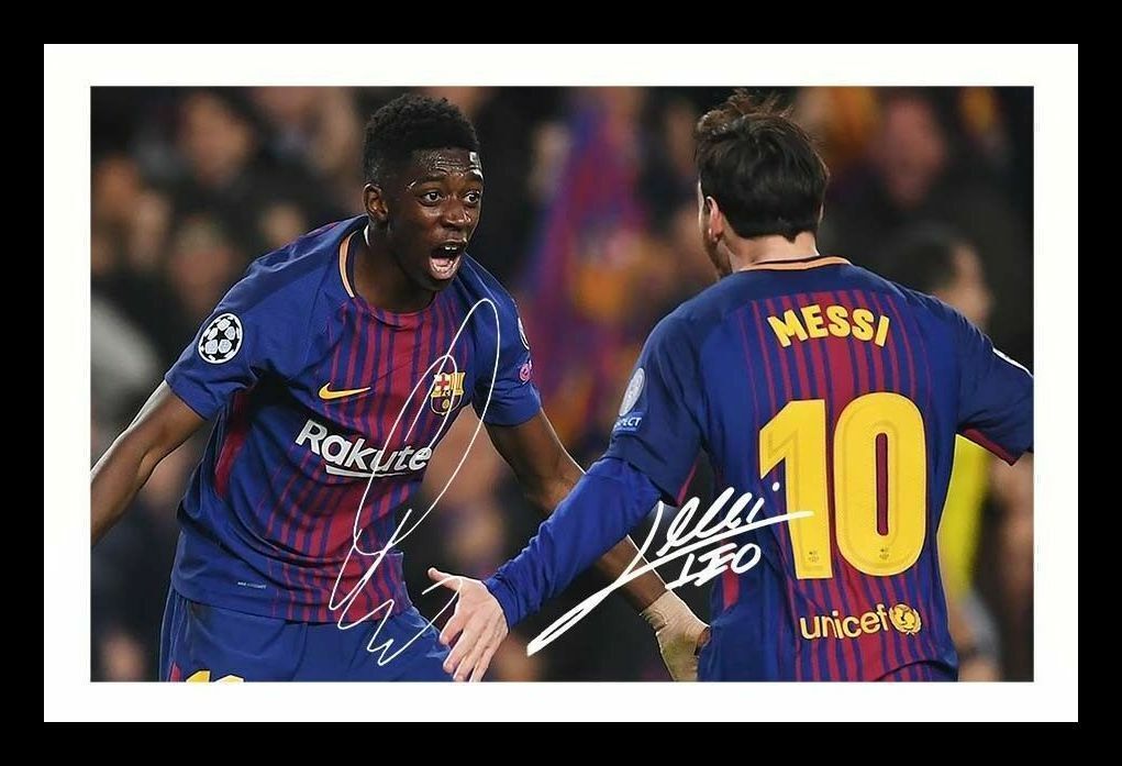 Ousmane Dembele & Lionel Messi - FC Barcelona Signed & Framed Photo Poster painting