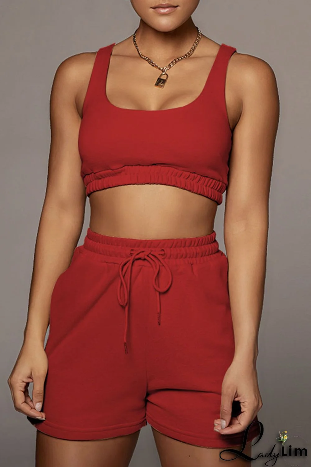 White Casual Sportswear Solid Split Joint U Neck Sleeveless Two Pieces