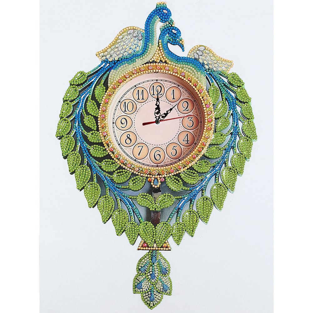 DIY Part Special Shaped Diamond Clock Mosaic Painting Kit (Peafowl 1)