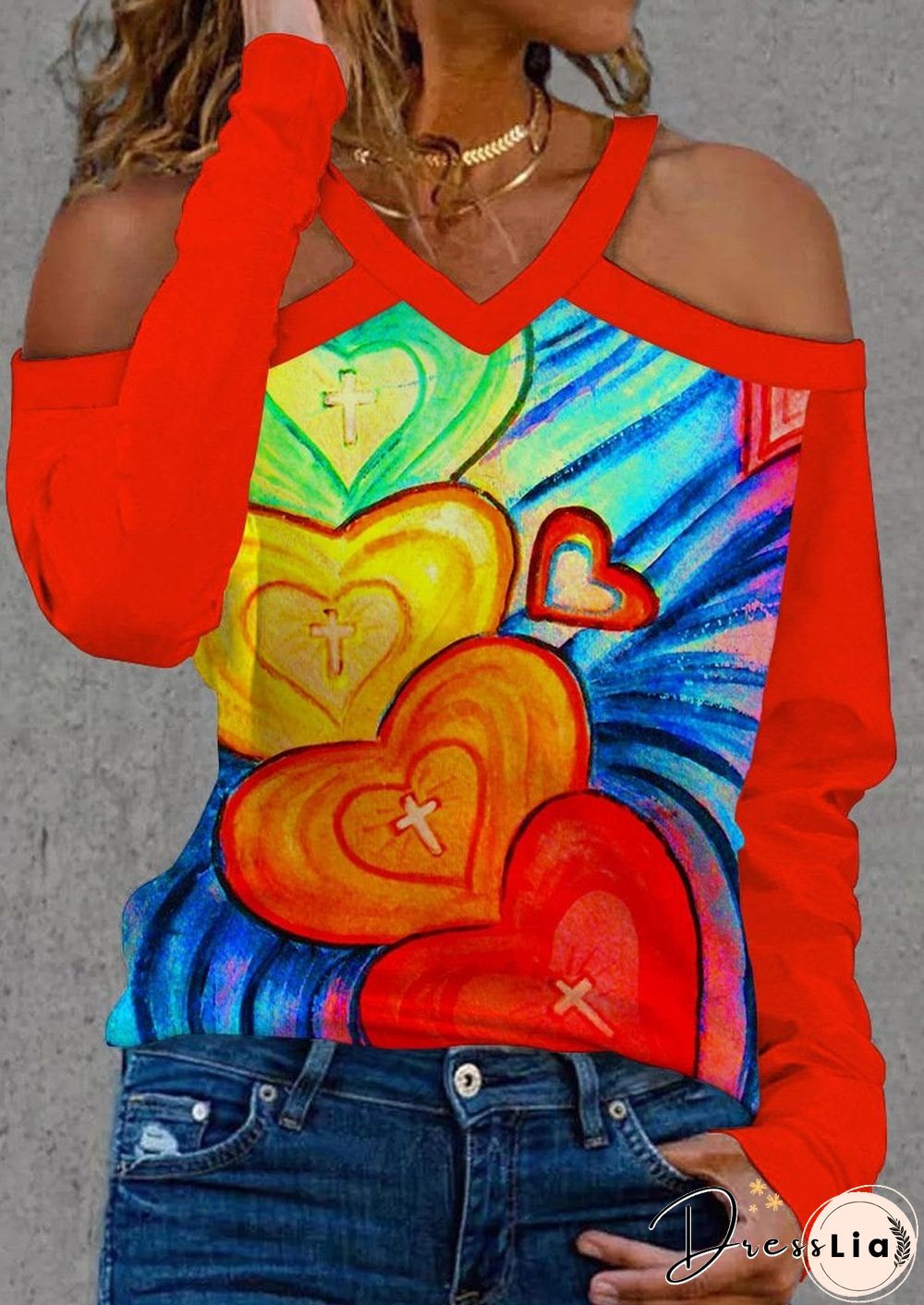 Sexy Halter Heart Printed Shirt
