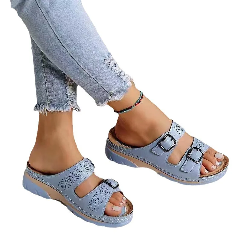 Yyvonne Women's Slippers 2025 New Thick And Low Belt Buckle Round Head Casual Shoes 35-43 Yards