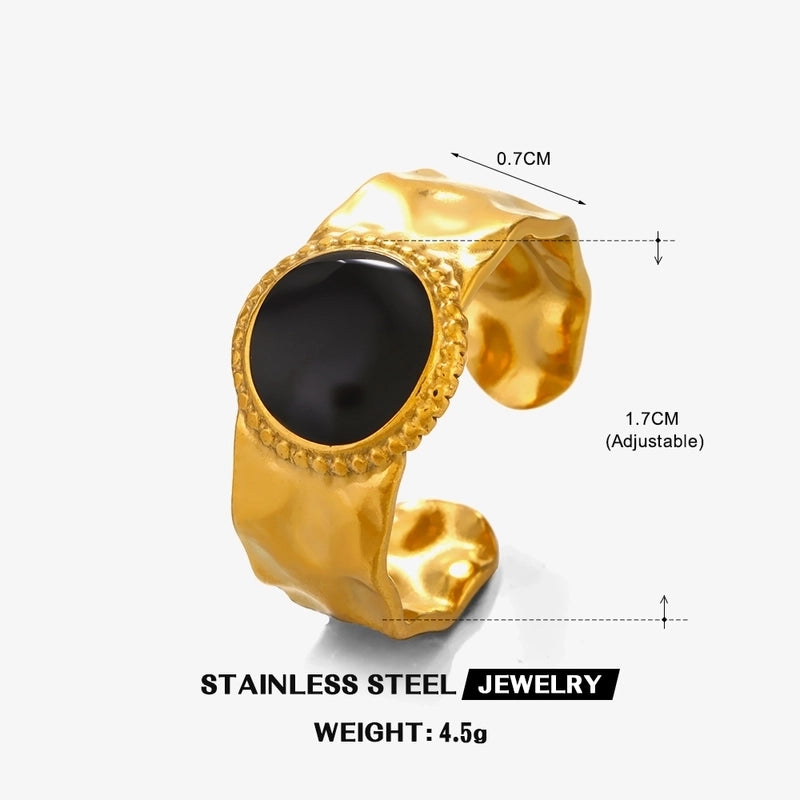 2 Pieces 304 Stainless Steel 18K Gold Plated Vintage Style Enamel Round Open Rings