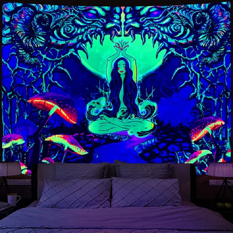 Fluorescent Tapestry Yoga Wall Hanging Luminous Mat Bedroom Glow Decor