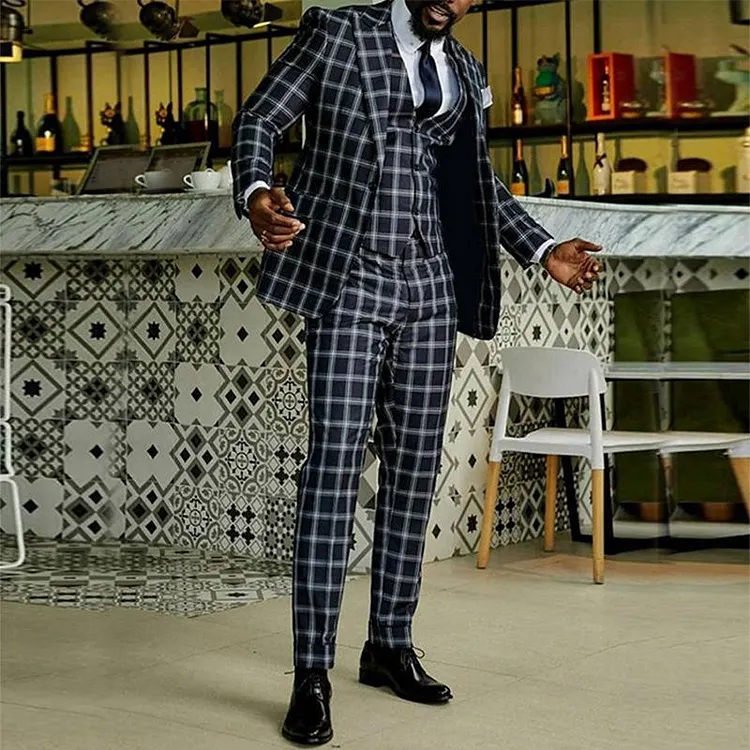 Men's Retro Casual Plaid Printed Two-Piece Suit