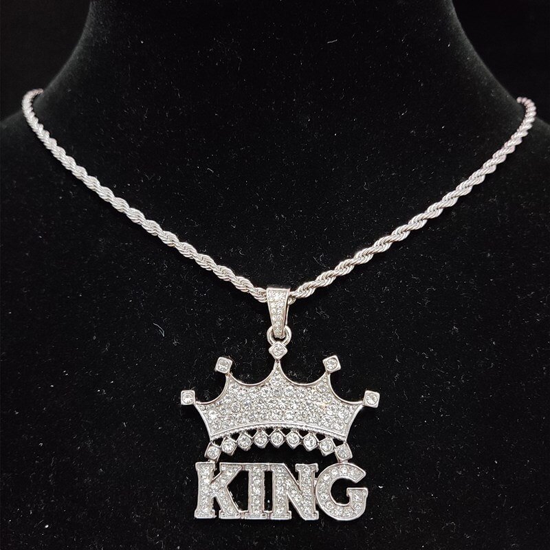 Crown King Pendant With 13mm Cuban Chain Necklace-VESSFUL